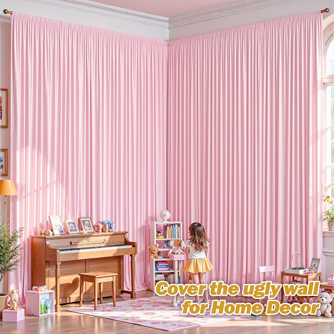 24ftx10ft Wrinkle Free Pink Backdrop Curtain - 10 Feet Photography Backdrop Drapes, Silky Polyester Back Drop Cloth for Wedding Baby Shower Balloon Arch Background - Image 4