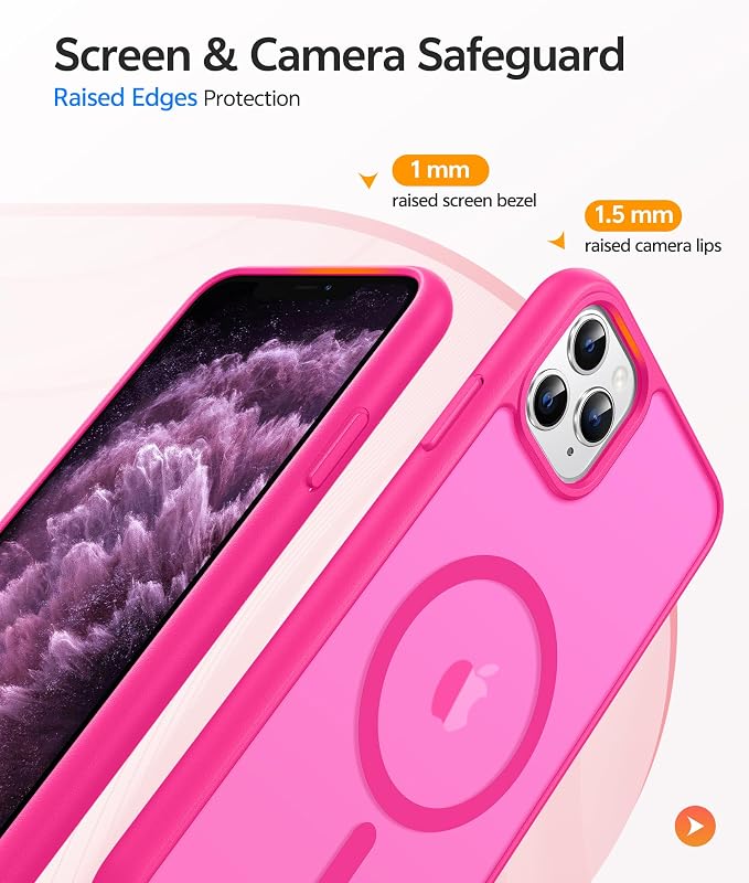 FNTCASE for iPhone 11 Pro Case, Fit for Magsafe, Translucent Matte Back | Magnetic Phone Cases, 14FT Military Grade Drop Protection, Shockproof Bumper, Slim Protective Cover, Hot Pink - Image 4
