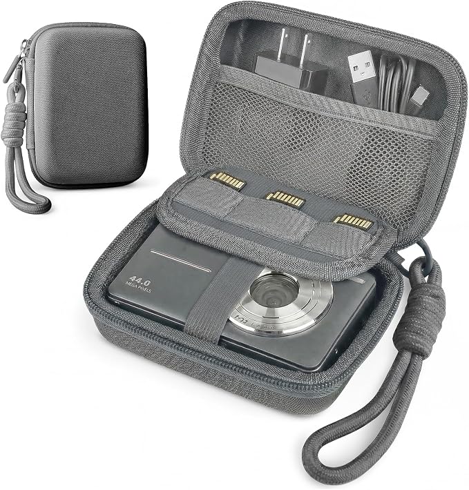 Digital Camera Case for CAMKORY/KODAK PIXPRO FZ45/FZ55/Canon IXUS 285 HS/AbergBest/Sony DSCW800/DSCW830 - Small Travel Compact Camera Holder with Mesh Pocket for SD Card & Accessories (Dark Gray) by Roseliya
