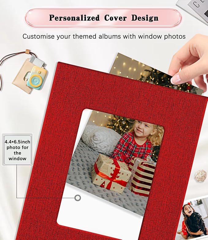 Ejblfe Photo Album 4x6,Linen Cover Slide-in Photo Album Book Can Holds 300 4x6 Photos with 50 Black Sheets for Family,Wedding,Baby and Holiday Pictures (Red) - Image 2