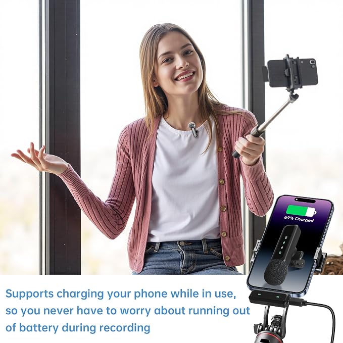 Wireless Lavalier Microphone for iPhone, Mini Mic with LED Display, Plug and Play, Noise Reduction, Phone Microphone for Video Recording, Podcast, YouTube, TikTok (Mic2) - Image 7