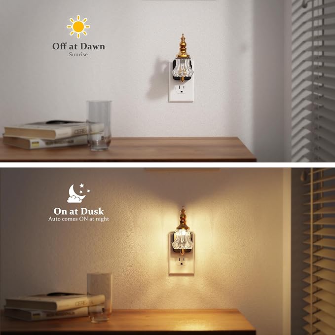 JandCase Night Light, Night Lights Plug into Wall, Glass Flower Nightlight | LED 0-100LM Dimmable Nightlights, Dusk to Dawn Sensor, 1W Vintage Nite Light for Bathroom Hallway Gift Decor, 1 Pack - Image 2