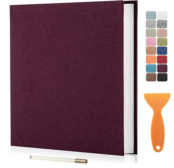 Large Photo Album Self Adhesive Scrapbook Album for 4×6 8×10 Pictures DIY Magnetic Linen Cover Album 40 Pages for Family Wedding Gifts with Metal Pen and Plastic Board by HenPisen