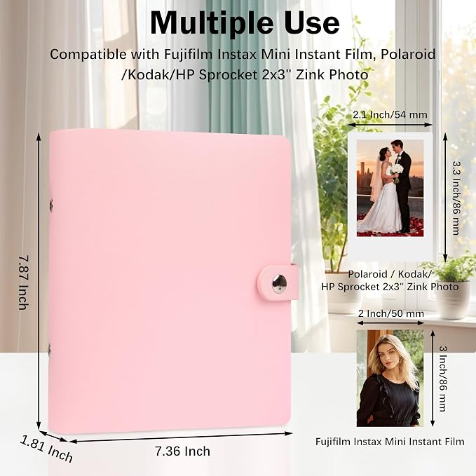 320 Pockets 2x3 Inch Photo Album for Polaroid & Instax Mini Pictures, Pink | PU Leather Cover, Gift Box Packaging, Acid-Free Pages, With Snap Closure, Securely Hold all Your Precious Instant Snapshots - Image 2