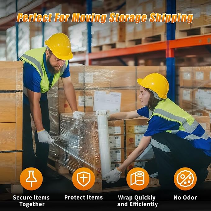 18 inch Stretch Film Shrink Wrap for Moving Supplies, 2 Pack Industrial Strength Stretch Plastic Wrap Roll for Pallet Wrapping Shipping Moving Boxes Storage Furniture,1000ft, Clear - Image 6