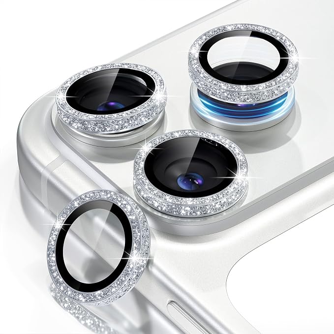 Misea Camera Lens Protector for iPhone 17 Pro Max/17 Pro, Silver Glitter | Bling Upgraded Look, 9H Tempered Glass Individual Metal Camera Cover, Anti-Scratch, Strong Adsorption, Case-Friendly by Misea