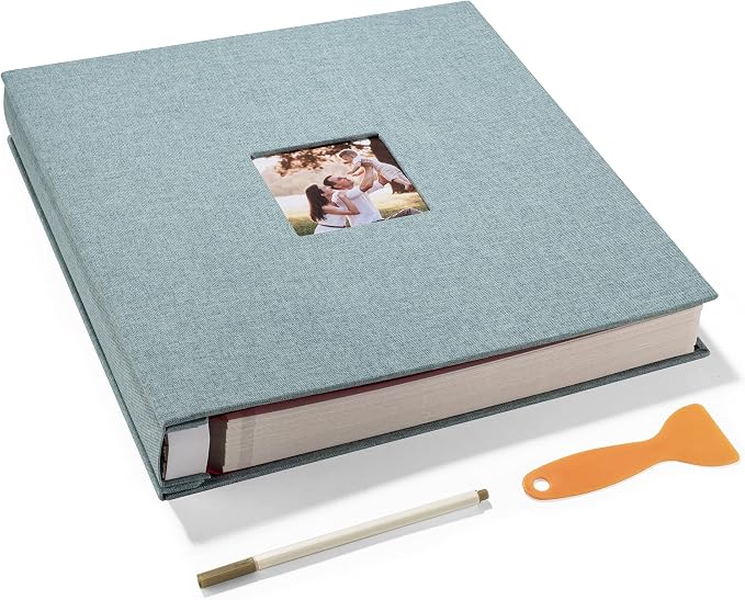 HoneyTolly Large Photo Album Self Adhesive, DIY Scrapbook Album for 600 Photos, 13"x12.6" 120 Pages Linen Cover Memory Book(Green) by HoneyTolly