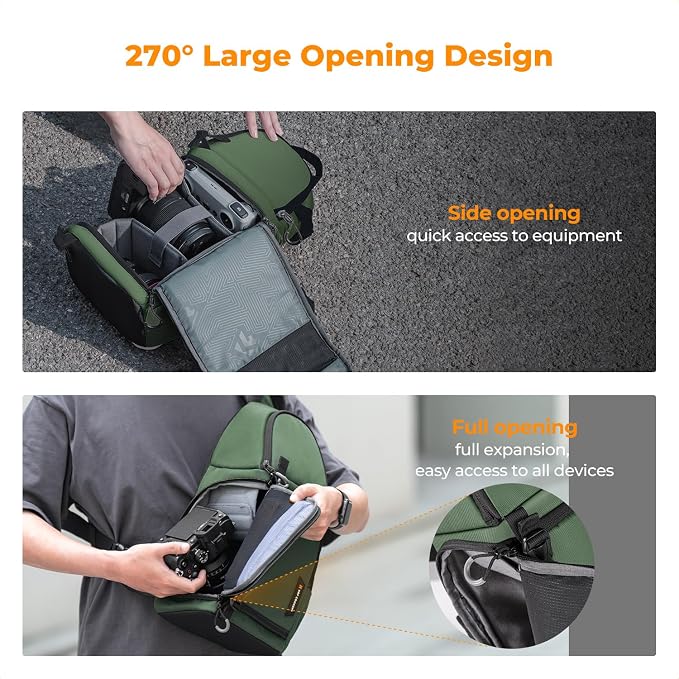 K&F CONCEPT Camera Sling Bag, Compact Crossbody Backpack, 10L | Fits Mirrorless & Small DSLR. Water-Repellent Twill Fabric. 5 Removable Dividers. Adjustable Strap 20.5–39.8 in. BS11 - Image 5