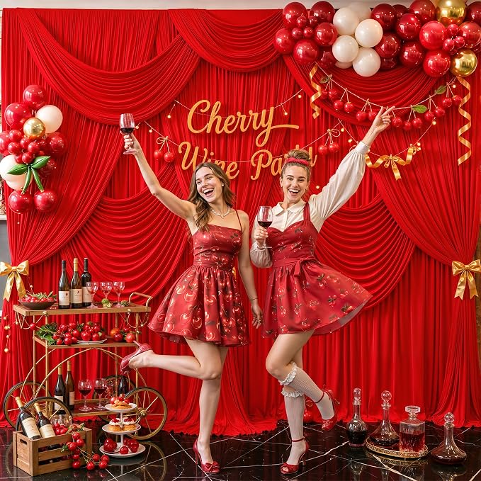 4 Panels Red Backdrop Curtain for Parties Wedding Wrinkle Free Red Photo Curtains Backdrop Drapes Fabric Decoration for Birthday Party Baby Shower Christmas 20ft(W) x 10ft(H) - Image 2