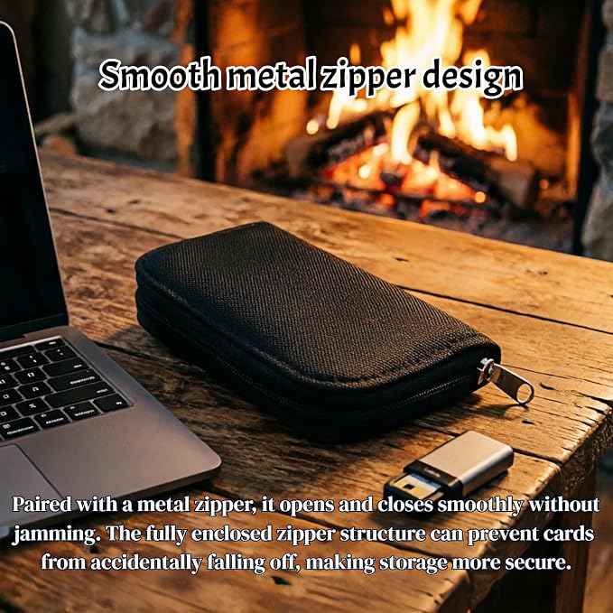 Memory Card Storage Carrying Pouch Case, Holder Wallet for CF/SD/SDHC/MS/DS, Fashion and Durable Solid Color 22 Card Slot for Media Storage Organization (Black) - Image 9