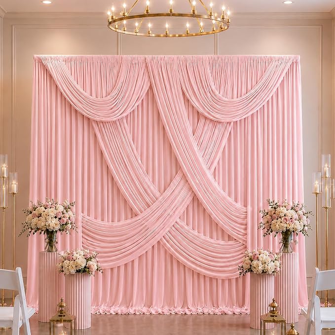 ESGOTBME 10x10ft Wrinkle Free Blush Pink Backdrop Curtain for Parties Soft Fabric Drapes Wedding Pink Curtain Backdrop for Birthday Party Decorations Background for Photography 5x10ft,2 Panels - Image 5