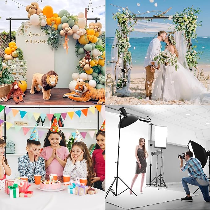 Photo Backdrop Stand Kit, 6.5ft x 10ft Adjustable Photography Background Stands with Metal Flat Base for Birthday Parties, Baby Shower, Wedding, Video Studio - Image 5