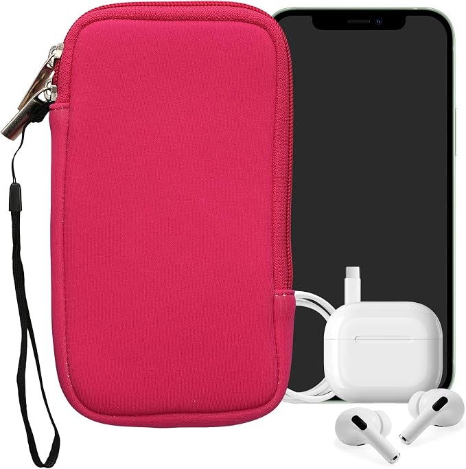 kwmobile Universal Phone Pouch Size XL - 6.7/6.8" - Neoprene Smartphone Pouch with Zip - Water-Repellent Mobile Phone Case - Sleeve in Dark Pink - Image 8