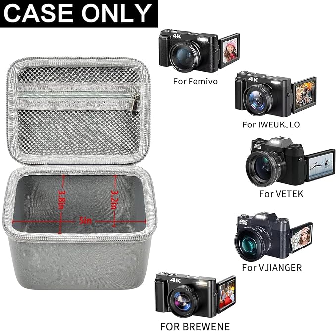 Comecase Vlogging Camera Case for Duluvulu/for VJIANGER 4K Digital Cameras | Mesh Pocket for Charging Cables and Batteries, Travel Storage for Vloggers, Parties and Camping (Grey) - Case Only - Image 2