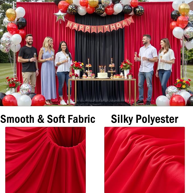 10x10ft Wrinkle Free Red Backdrop Curtains for Parties, 2 Panels 5x10ft Silky Polyester Photo Backdrop Drapes Back Drop Cloth Drapery for Wedding Birthday Photography Background Decor - Image 5