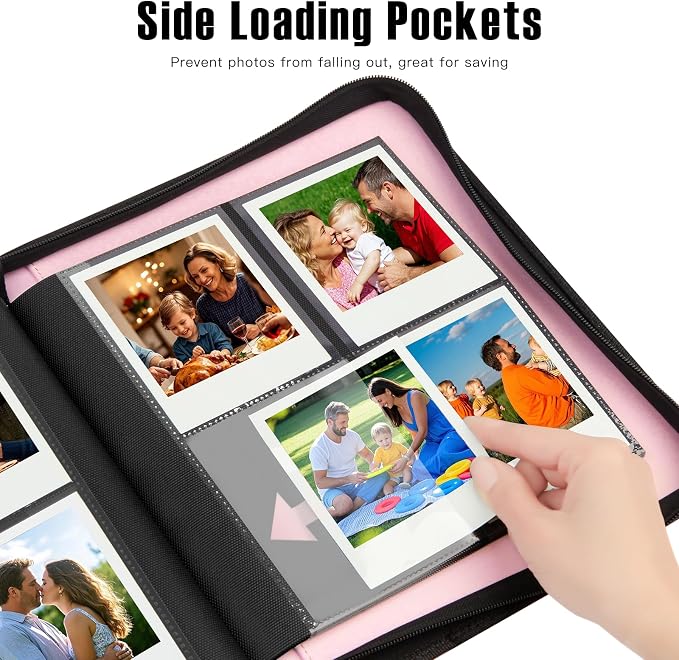 Veicevol 256-Pocket Album for Polaroid i-Type, 600 & SX-70 Photos, Pink | Designed for Fujifilm Instax Wide Photos, Water-Resistant PU Leather Cover, Zipper Closure, Securely Holds Up to 256 Photos - Image 5