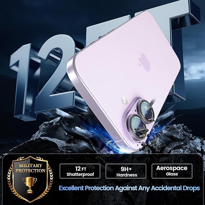 CACOE Metal Camera Lens Protector for iPhone 16/16 Plus/17 Cover | Tempered Glass Cover, Anti-Scratch, Drop-Proof, Strong Adhesion, Camera Screen Cover Accessories, Purple - Image 5