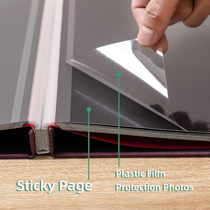 Large Photo Album Self Adhesive 4x6 8x10 10x12 13"x12.6" Scrapbook Album 12.6"x11" Inch 60 Black Sticky Pages Linen Cover Magnetic Photo Album with A Metallic Pen and DIY Stickers(Purple) - Image 5