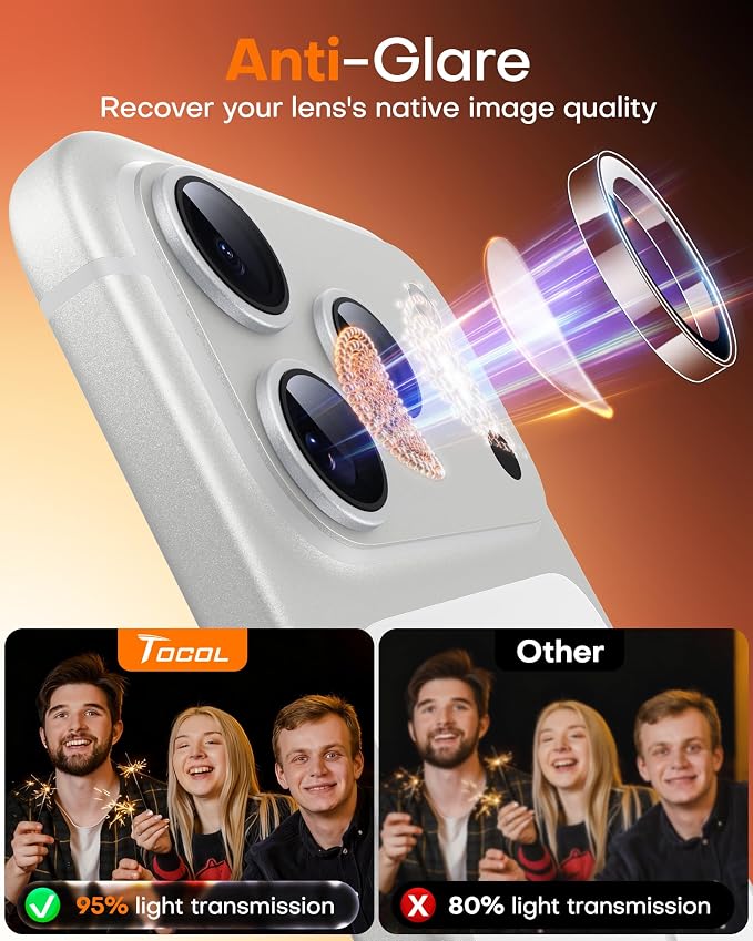 TOCOL Camera Lens Protector for iPhone 17 Pro Max/iPhone 17 Pro Tempered Glass HD Individual Scratch Resistant Camera Cover Accessories Case Friendly 2 Pack（Clear） - Image 7