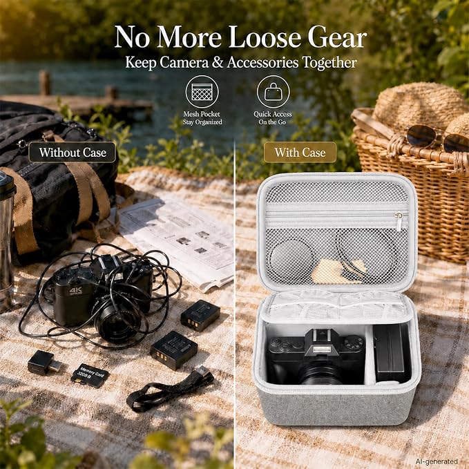 Comecase Large Travel 4K Vlogging Camera Case for Duluvulu/for AUREAPI | Outdoor Camera Storage with 2 Divider and Mesh Pocket, for Vloggers and Content Creators, Trip Ready, Grey - Case Only - Image 3