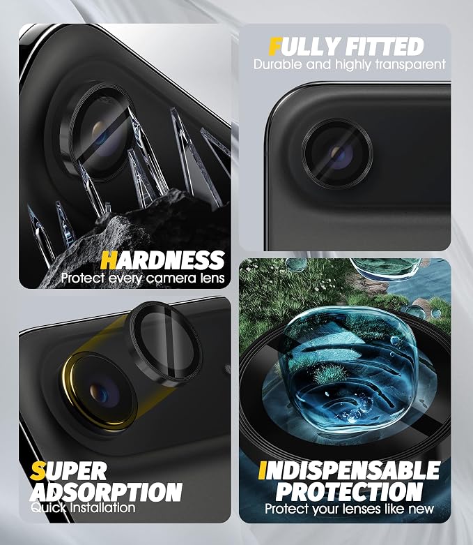 (3 Pack) Orzero Camera Lens Protector for iPhone Air 2025 / iPhone 17 Air, [EZ Install] [Case-Friendly] 9H Tempered Glass CD Pattern Lens Cover, Military-Grade Shockproof, HD Clarity Anti-Glare - Black - Image 3