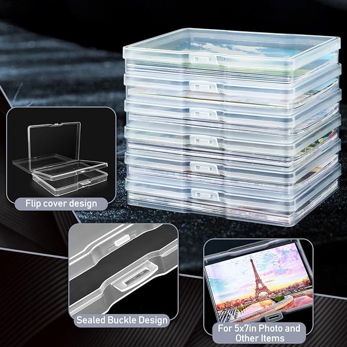 6 Pack Photo Storage Box 5 x 7 Inches, Photo Organizers and Storage | Clear, Acid-Free Photo Storage Container, Stackable Craft Keeper for Photos, Cards, Stamps, Scrapbooking, Office Supplies etc - Image 3