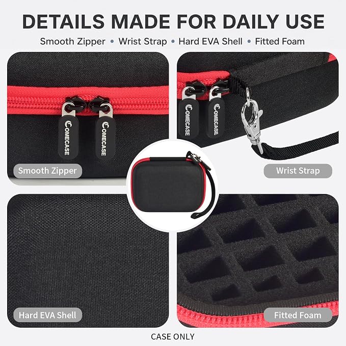 Comecase USB Flash Drive Case, Holds 26 USB Drives and 4 SD Cards | Pre-Cut Foam Fits Mixed USB Drives; EVA Shell, Holds 26 USB & 4 SD Cards, Black+Red Zipper, Small, Case Only - Image 6