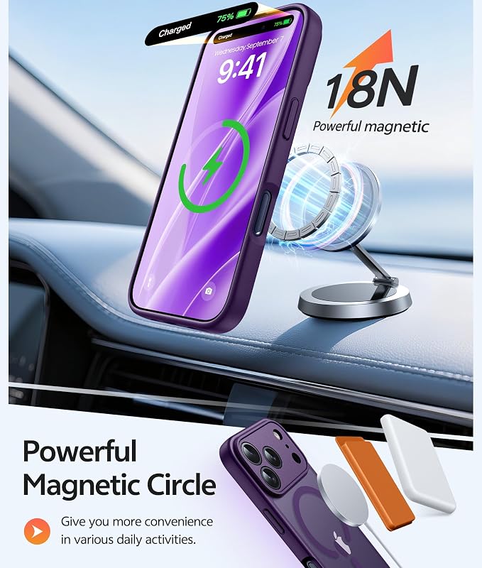 FNTCASE for iPhone 17 Pro Max Case, Fit for Magsafe, Screen Protector | Full Camera Protection, Translucent Matte, 14FT Military Grade Drop Proof, Shockproof Protective Phone Cover, Purple - Image 3