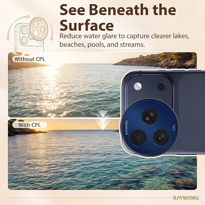 CPL Lens Filter for iPhone 17 Pro, Blue | Polarizing filter cuts glare and reflections while enhancing color and contrast; quick-install design for photos and video. - Image 3