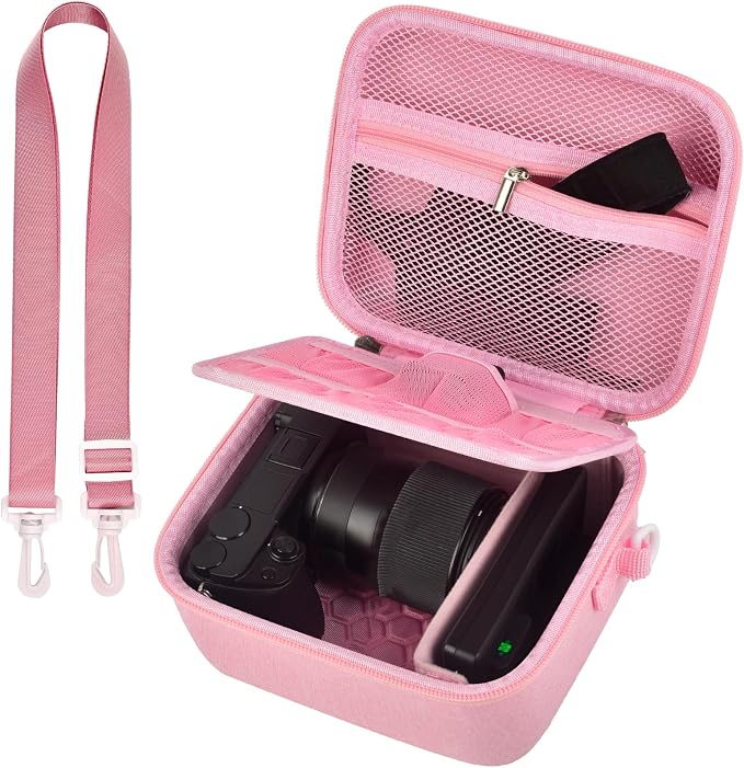 casmilee Camera Case for Sony Alpha ZV-E10 Alpha a6400/ a6700/ a6100/ a6000/ a6600/ a6500 Mirrorless Digital Camera, Hard Travel Bag with a Shoulder Strap for Lens & Accessories (Pink, Medium) by Casmilee