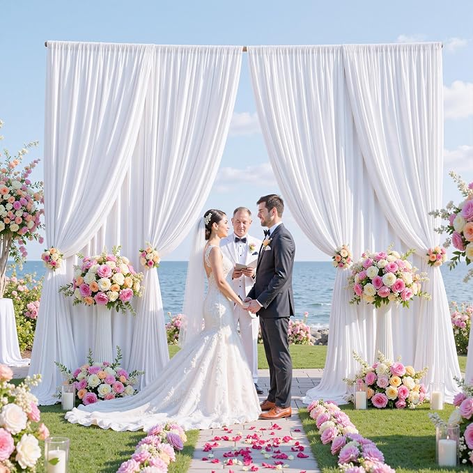 30ftx10ft Wrinkle Free White Backdrop Curtains for Party Background, 6 Panels 5x10ft Silky Polyester Photo Backdrop Drapes Back Drop Cloth for Wedding Birthday Photography Baby Shower Decor - Image 8