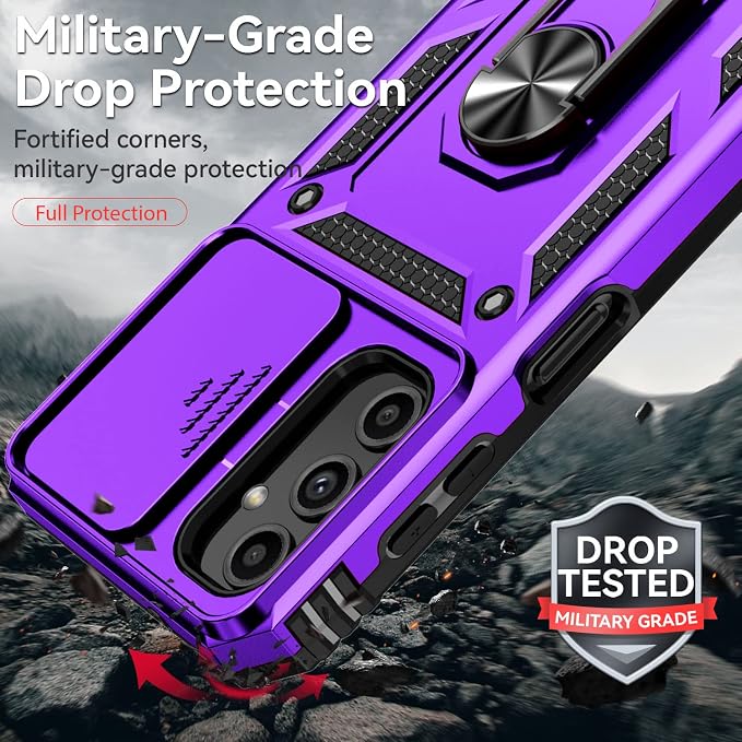 for Samsung Galaxy A14 5G Case with Screen Protector & Camera Lens Cover, [Military Grade] 16FT Drop Tested, Magnetic Kickstand Rugged Shockproof Protective Case for A14 5G, Purple - Image 6