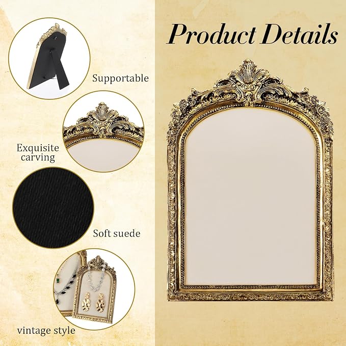 2pcs Gold Resin Jewelry Display Stand,Vintage Jewelry Holder Photo Frame Earring Holder,Velvet Necklace Tray Resin Jewelry Photography Props or Jewelry and Collectibles - Image 3