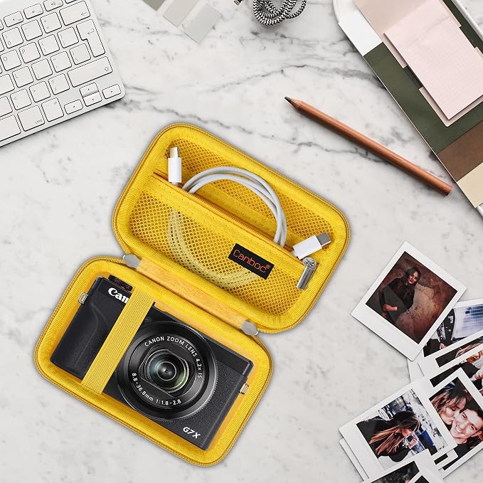 Canboc Camera Case for Canon PowerShot G7 X Mark III/ G7X Mark II, Yellow | For SX740/ SX730/ G7X3 Carrying Point and Shoot Camera Bag, Zipper Mesh Pocket fits USB Cable, Batteries - Image 7