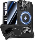 Goton 3 in 1 for iPhone 16 Pro Max Case with Privacy Screen Protector Black | Glass Camera Lens Protector,Compatible for MagSafe,Invisible Kickstand, Shockproof Phone Cover for iPhone 16 Promax by Goton