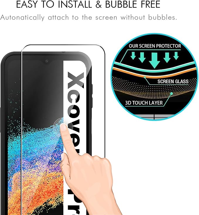 for Samsung Galaxy Xcover 6 Pro Screen Protector(2 pack) Tempered Glass flim+Galaxy Xcover 6 Pro case,9H Hardness,Anti-Scratch, Case Friendly, Anti-Fingerprint,Shock-Absorption - Image 4