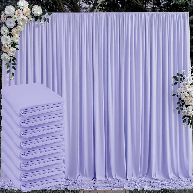 40 ft x 10 ft Wrinkle Free Lavender Backdrop Curtain for Parties, Polyester Light Purple Photo Backdrop Drapes 8 Panels 5x10ft for Baby Shower Photoshoot Wedding Birthday Party Photography Curtains by Outpain