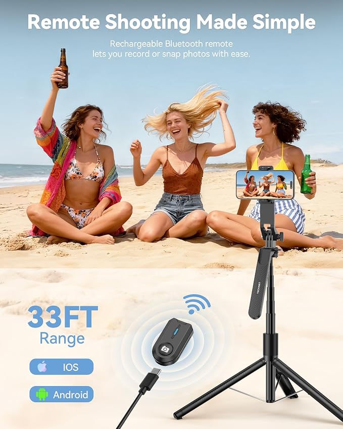 TECKNET 71" Phone Tripod & Selfie Stick, Portable Extendable Cell Phone Tripod Stand with Wireless Remote and Phone Holder, with Wireless Remote Control for iPhone/Samsung/Android/Camera - Image 4