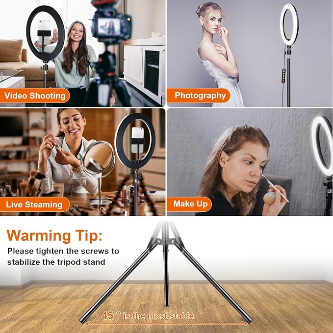 13" Selfie Ring Light with 76" Tripod Stand & 3 Phone Holder, LED Camera Ringlight with 48 RGB Colors Modes & Musical Rhythm Mode and 12 Brightness Dimmable for Makeup/Photography/Videos/Vlog/TikTok - Image 8