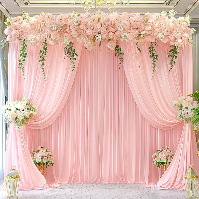 Blush Pink Backdrop Curtains-Wrinkle-Free Polyester Photography Drapes Party Curtain Background for Baby Shower Wedding Decorations- 40 X10FT - Image 2