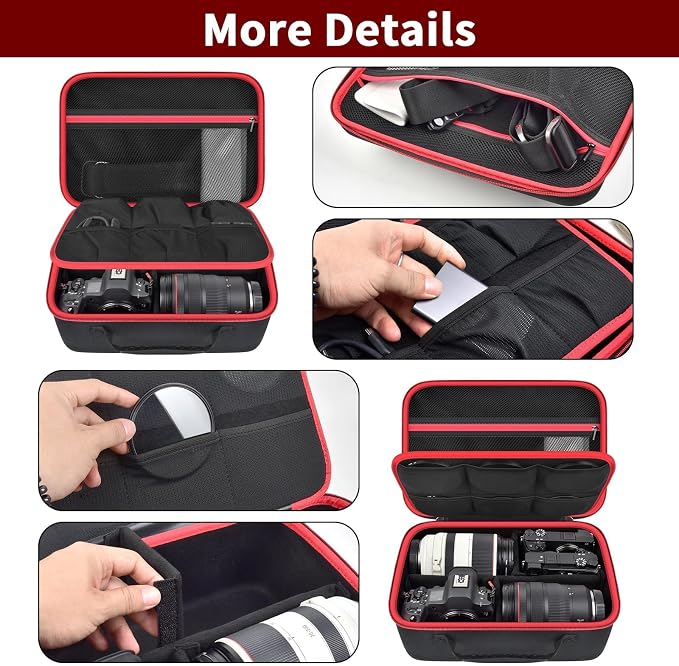 Camera Case for Canon/for Sony/for Nikon DSLR SLR Cameras, Large Capacity | EOS Rebel T7/R50/R6 Mark II/R100,Alpha 7 IV/ZV-E10/A6400/A6700/A6100,D7500,Lens/ Battery/Tripod Bag, Shoulder Strap, Box Only - Image 6