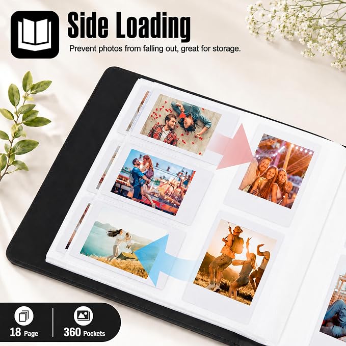 Veicevol 360-Pocket 2x3 Photo Album for Instax Mini and Polaroid, Black | PU Leather Cover Keeps, Fits Instax Mini and Polaroid 2x3 Photos, Protects Travel, Wedding and Family Memories - Image 5