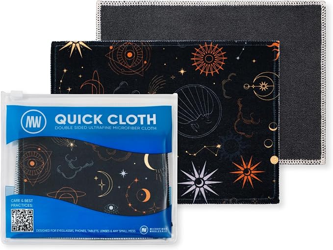 Microfiber Wholesale Quick Cloth Glasses Cleaning Cloths 5x7 Astrology | 2-Pack with Case | Double-Sided Lens Cleaner for Eyeglasses, Camera & Screens | Reusable Microfiber Glass Polishing Cloths by MicrofiberWholesale
