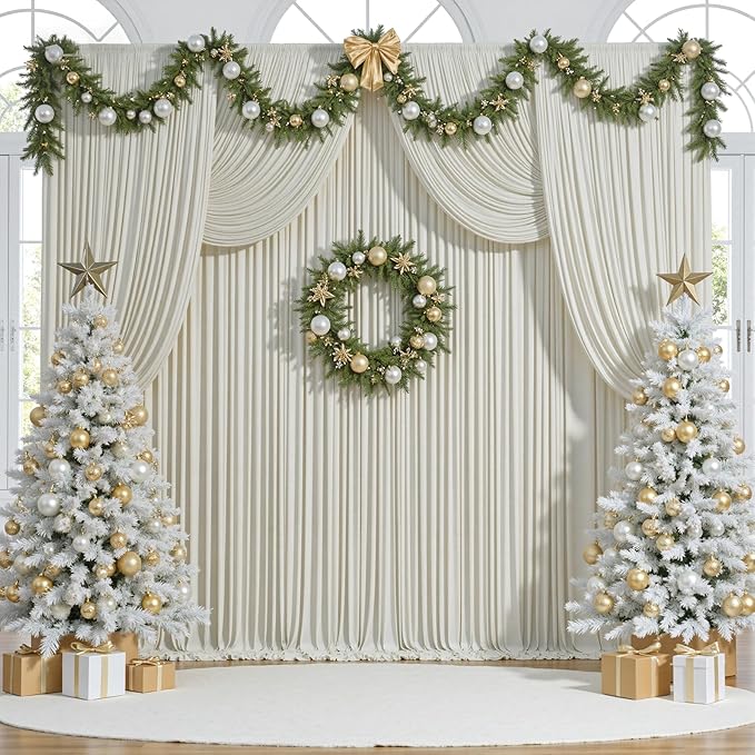 20 ft x 10 ft Wrinkle Free Beige Backdrop Curtain for Parties, 4 Panels 10ft Polyester Beige Photo Backdrop Drapes for Graduation Birthday Wedding Party Stage Curtains - Image 3