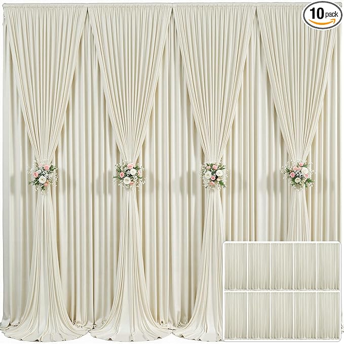 10 Panels Beige Backdrop Curtain for Wedding Parties Wrinkle Free Beige Photo Curtains Backdrop Drapes Fabric Decoration for Baby Shower Photography 50ft(W) x 10ft(H) by Tao-GePartyDecorations