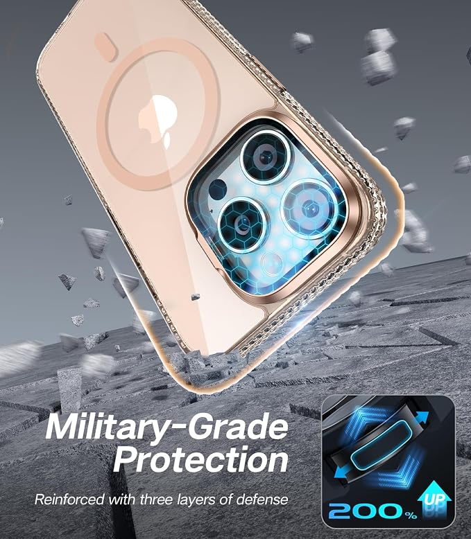 VOFATA [Upgraded] for iPhone 15 Pro Case with Camera Cover Stand [Fit for MagSafe][9H Camera Lens Protector] Mil-Grade Protection Transparent Magnetic iPhone 15 Pro Phone Case, Clear Gold - Image 6