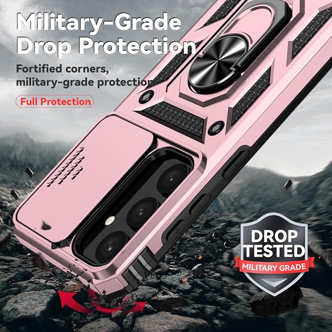 for Galaxy S24 Plus/S25 Plus Case with Screen Protector: [Military Grade 20ft. Drop Tested] Slide Camera Cover Ring Shockproof Protective Phone Case for - Samsung Galaxy S24 Plus/S25 Plus (Rose Gold) - Image 3