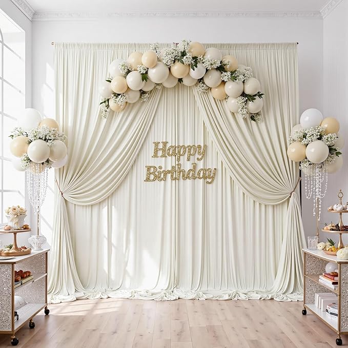 50ftx10ft Wrinkle Free Beige Backdrop Curtains for Parties, Silky Polyester Photo Backdrop Drapes 10 Panels 5x10ft Back Drop Cloth for Wedding Birthday Baby Shower Photography Background - Image 3