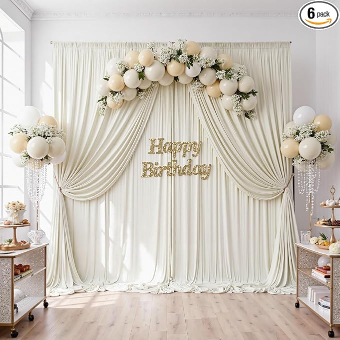 30ftx10ft Wrinkle Free Beige Backdrop Curtains for Parties, Silky Polyester Photo Backdrop Drapes 6 Panels 5x10ft Back Drop Cloth for Wedding Birthday Baby Shower Photography Background by ENJOYYOURPARTY