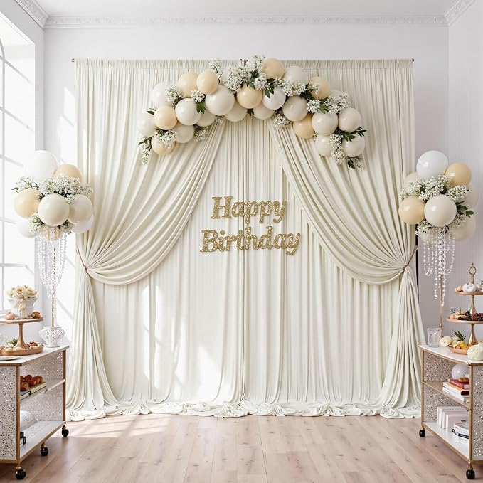 40ftx10ft Wrinkle Free Beige Backdrop Curtains for Parties, Silky Polyester Photo Backdrop Drapes 8 Panels 5x10ft Back Drop Cloth for Wedding Birthday Baby Shower Photography Background - Image 5
